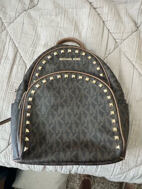 Michael Kors Dark Brown MK Monogram Studded Backpack
